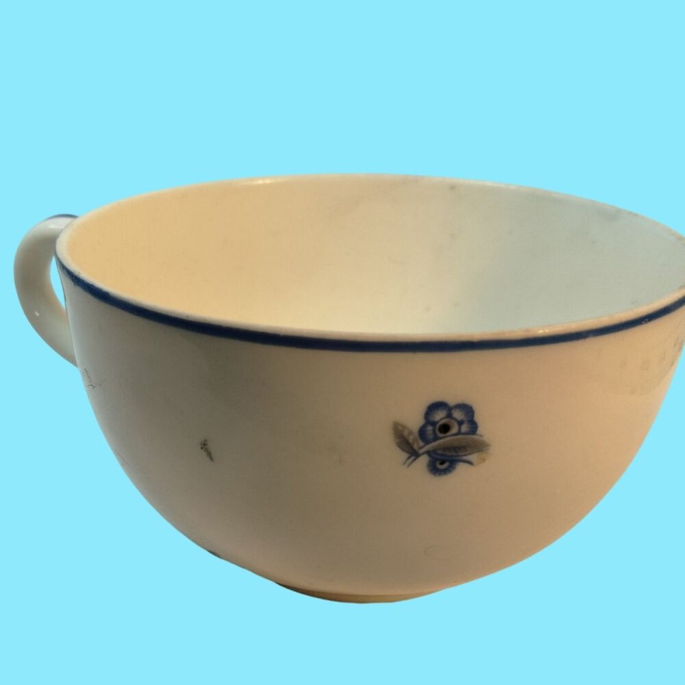 Vintage  Czecho Slovakia Porcelain Teacup White Blue Floral Country 6 oz